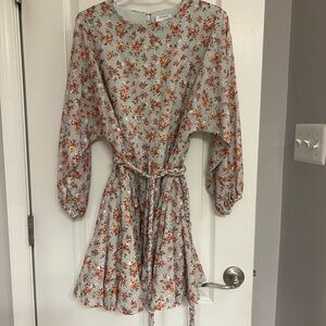 Storia Floral Long Sleeve Dress - Gray and Red